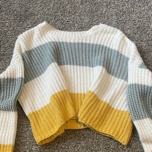 Sincerely Jules Off-Shoulder Sweater - White, Gray, and Yellow